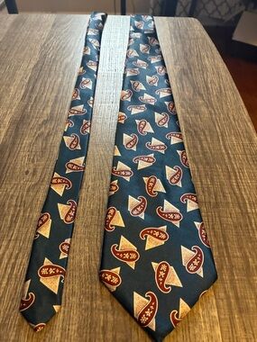 Teal Paisley and Gold Motif Men's Silk Tie